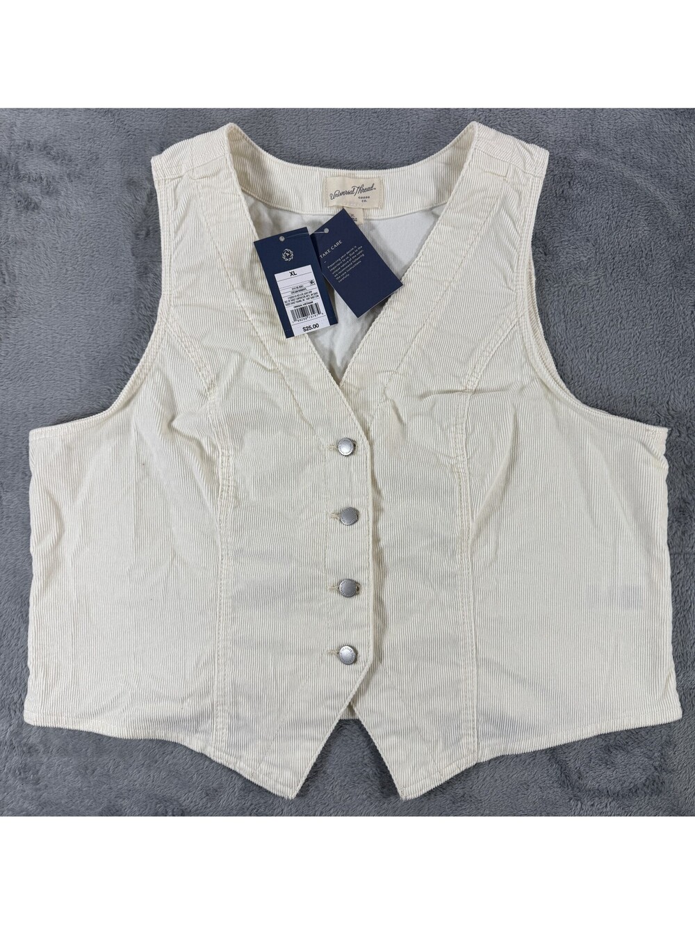 Universal Thread Women's Cream Corduroy Vest Four-Button Front Closure XL NWT